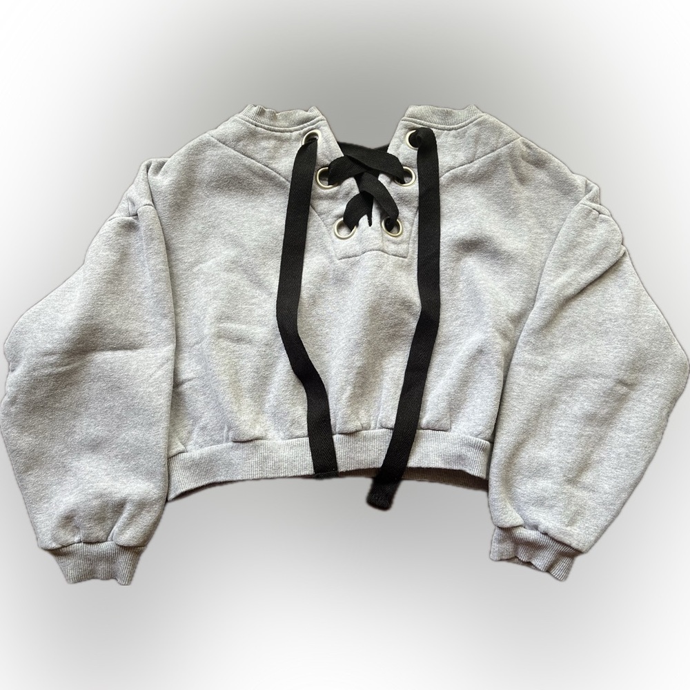 Iris Grey Crop Top Sweater - Comfy & Stylish, Wearable Front or Back